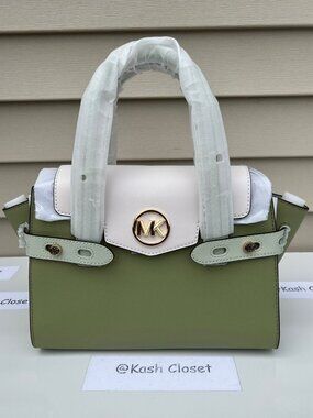 Michael Kors satchel purse carmen medium flap bag color block light sage multi